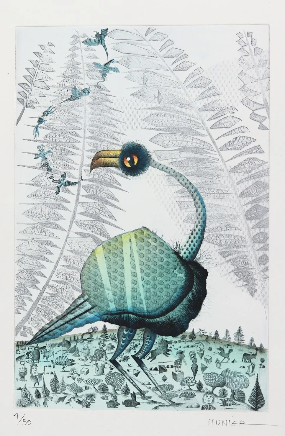 Autruche de Flic en Flac, gravure de Jean-Marie Munier