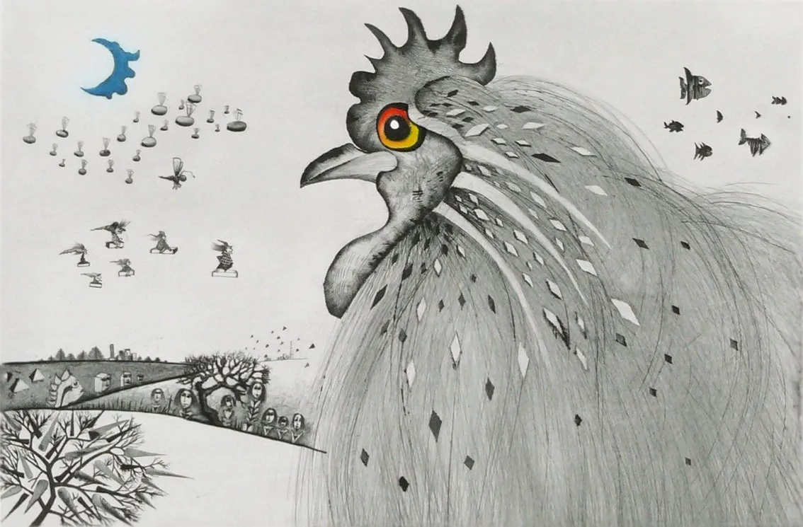 Coq, gravure de Jean-Marie Munier