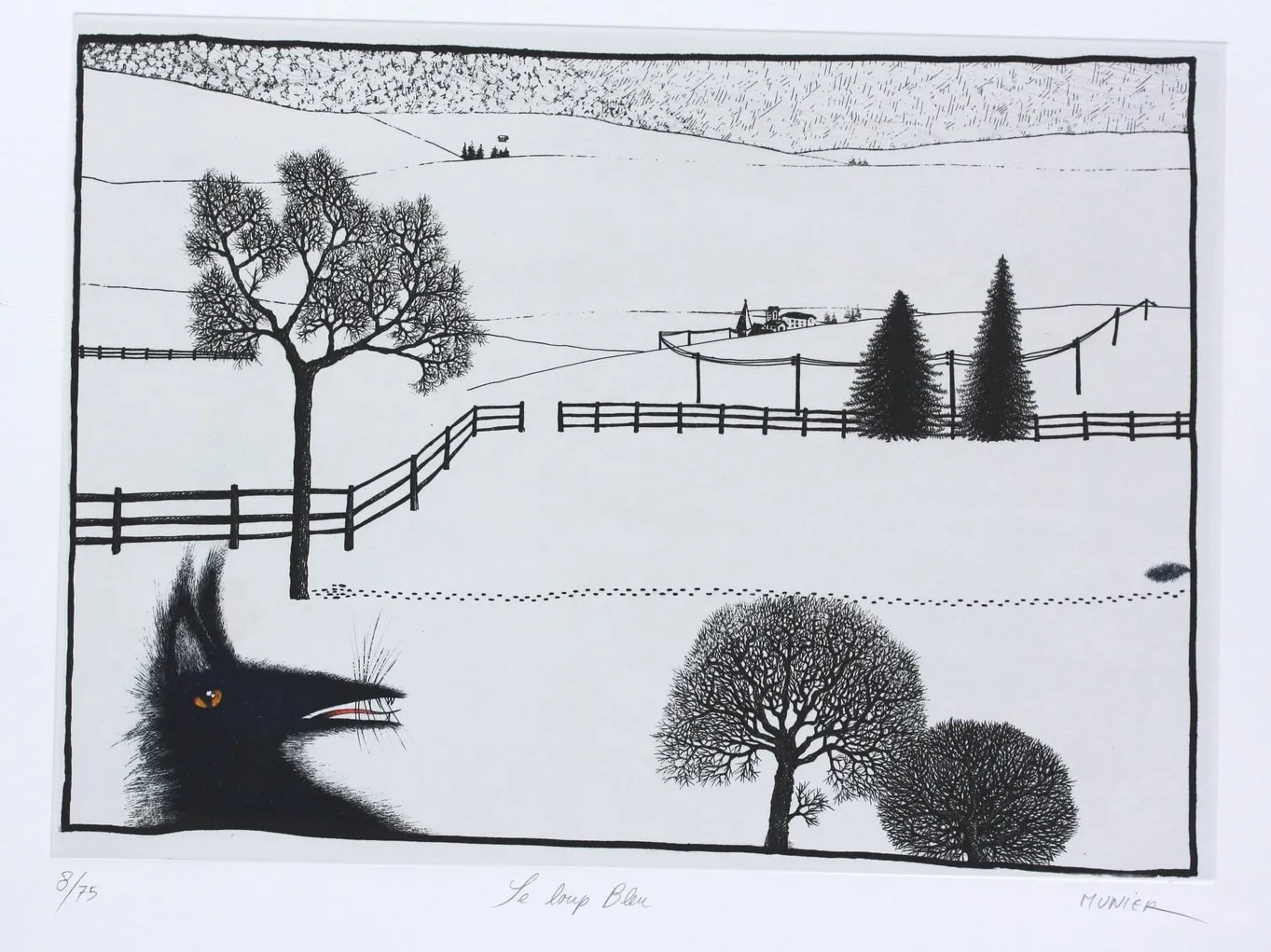 Le loup bleu, gravure de Jean-Marie Munier
