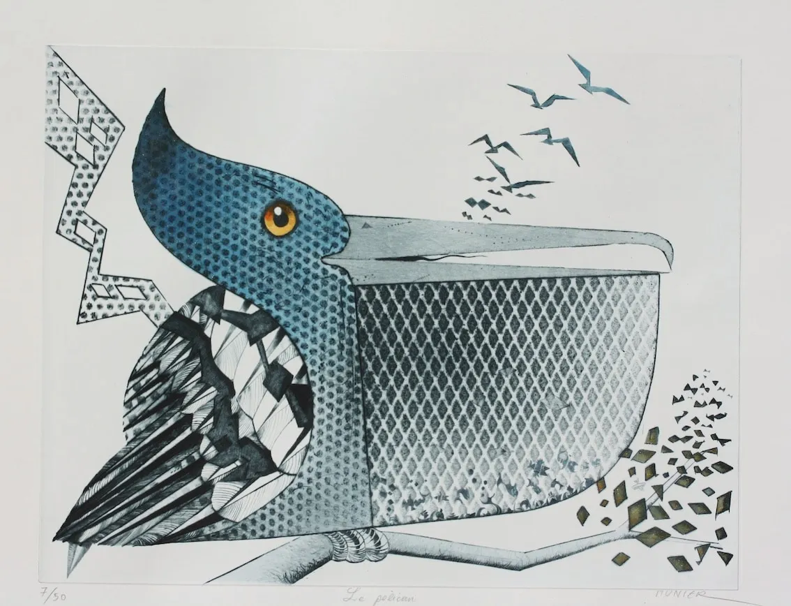 Le pélican, gravure de Jean-Marie Munier