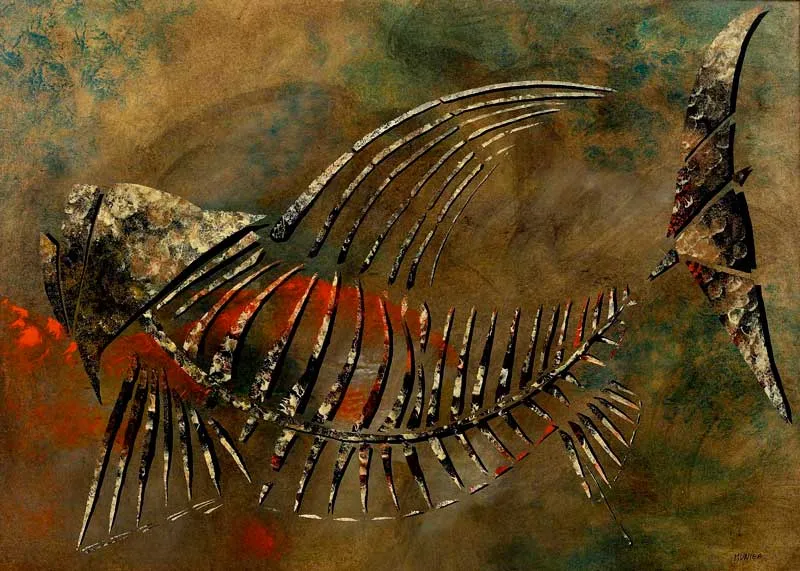 Neon Fish, Lit, painting by Jean-Marie Munier