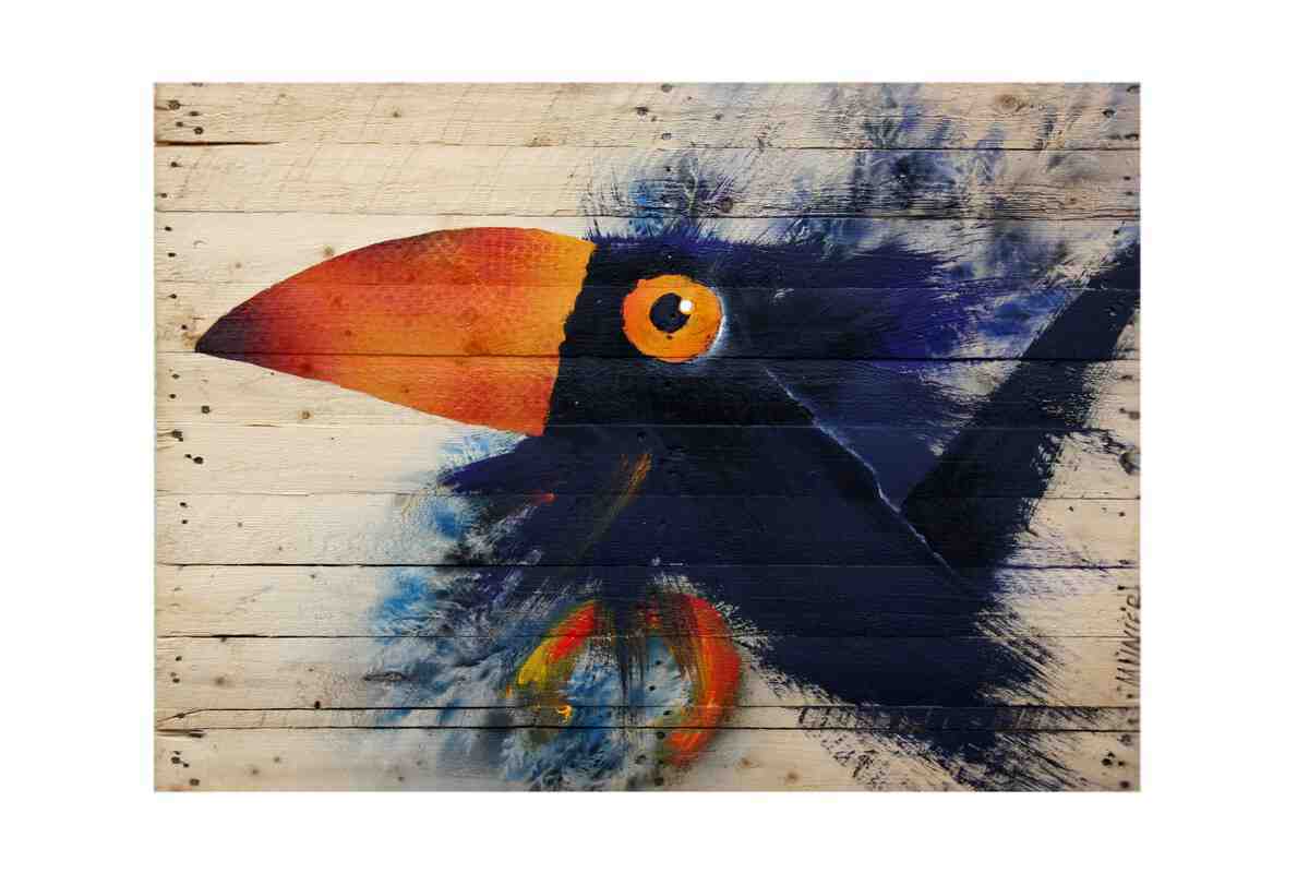 Le Toucan Bleu Peinture Sur Bois